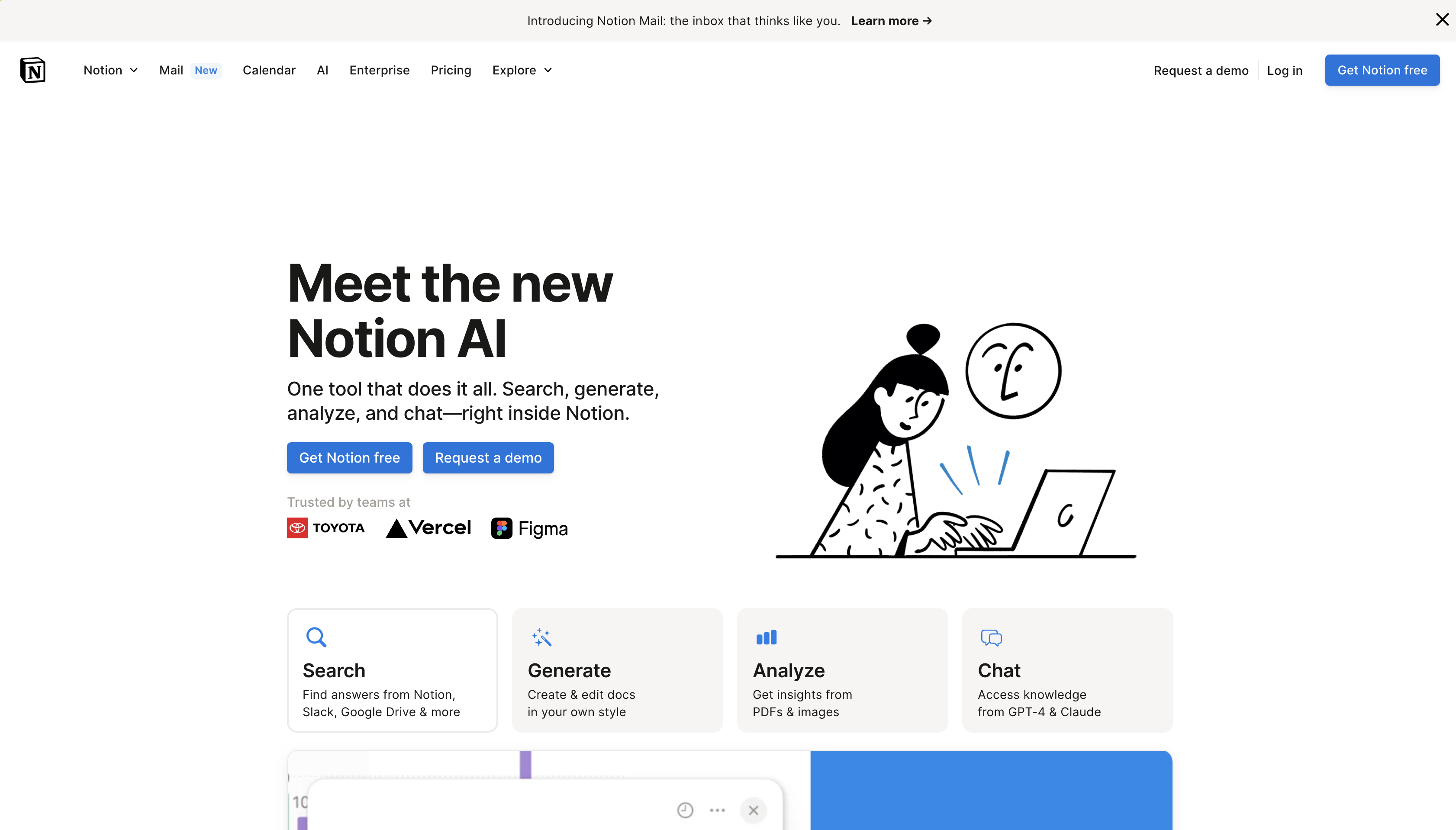 Screenshot showing Notion AI options within a Notion page